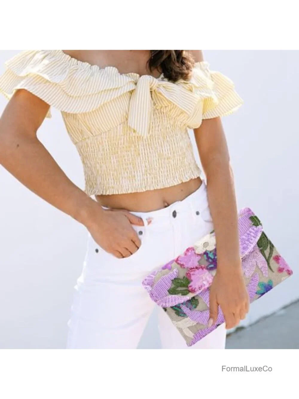 Embroidered Beaded Floral Evening Clutch Purse for Women | Slim Wedding Party